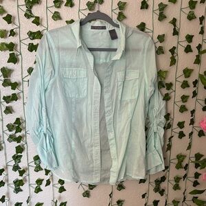 Liz Claiborne Aqua Button-Up Blouse